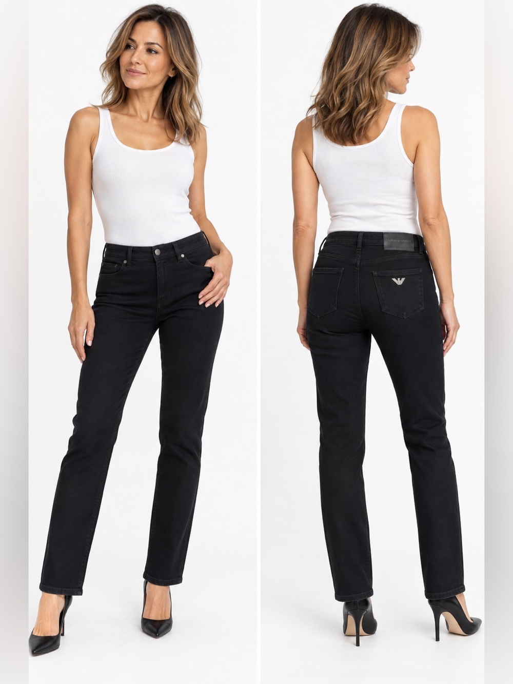 Emporio Armani Women's Black Straight-Leg Jeans